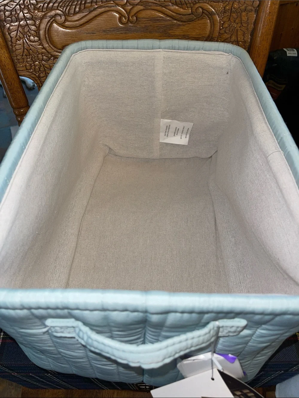 Quilted Light Green Fabric Storage Bin - Home Organization